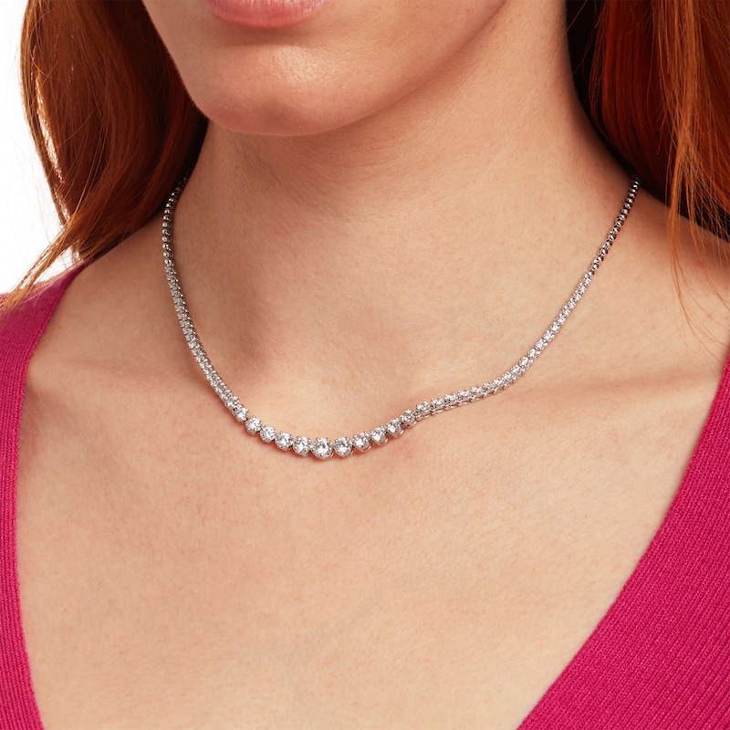 Main Image 2 of 4 CT. T.W. Certified Lab-Grown Diamond Graduated Riviera Necklace in 10K White Gold (F/SI2) – 17"