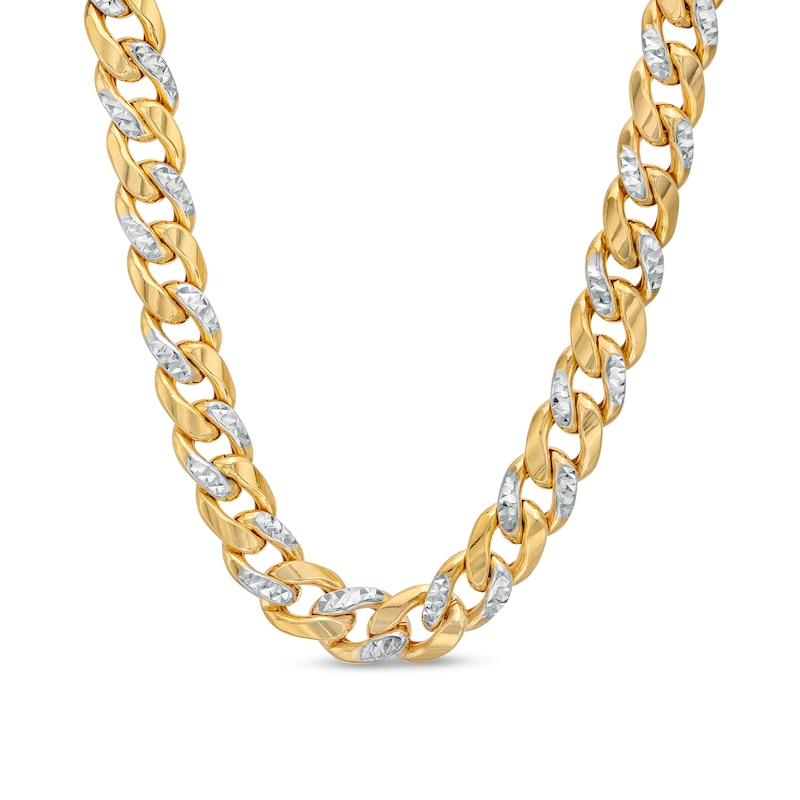 Main Image 1 of Oro Diamante™ Diamond-Cut 8.2mm Cuban Curb Chain Necklace in Hollow 14K Two-Tone Gold – 20"