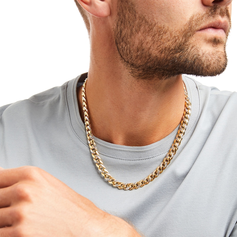 Main Image 2 of Oro Diamante™ Diamond-Cut 8.2mm Cuban Curb Chain Necklace in Hollow 14K Two-Tone Gold – 20"