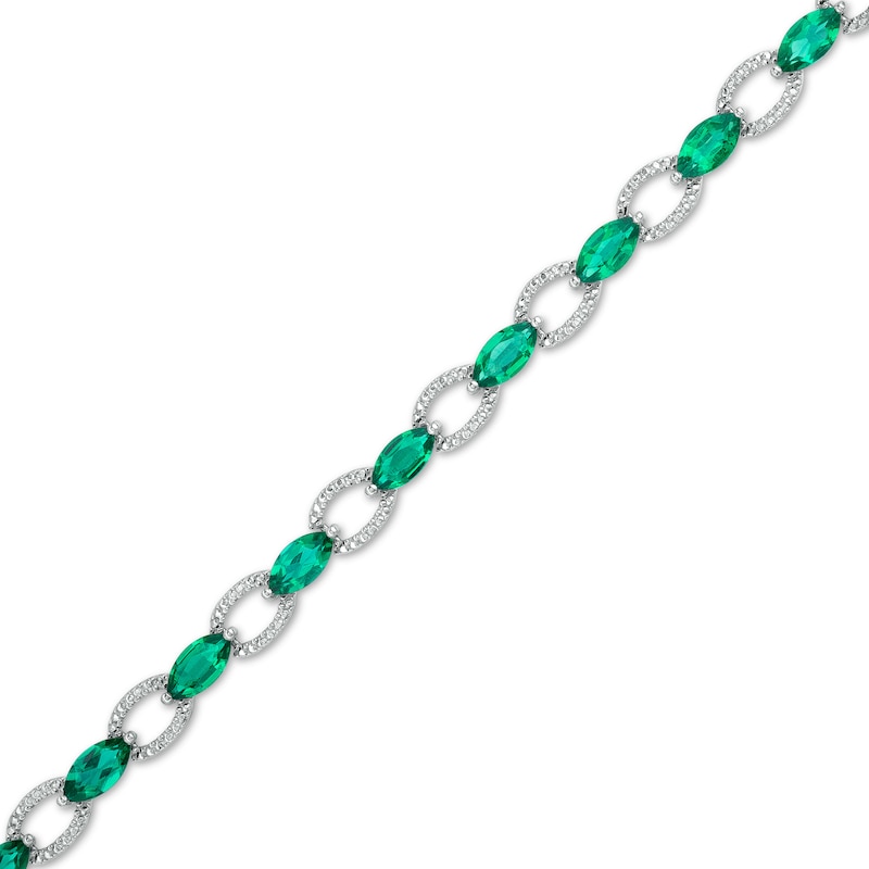 Main Image 1 of Marquise Lab-Created Emerald Open Link Bracelet in Sterling Silver - 7.25"