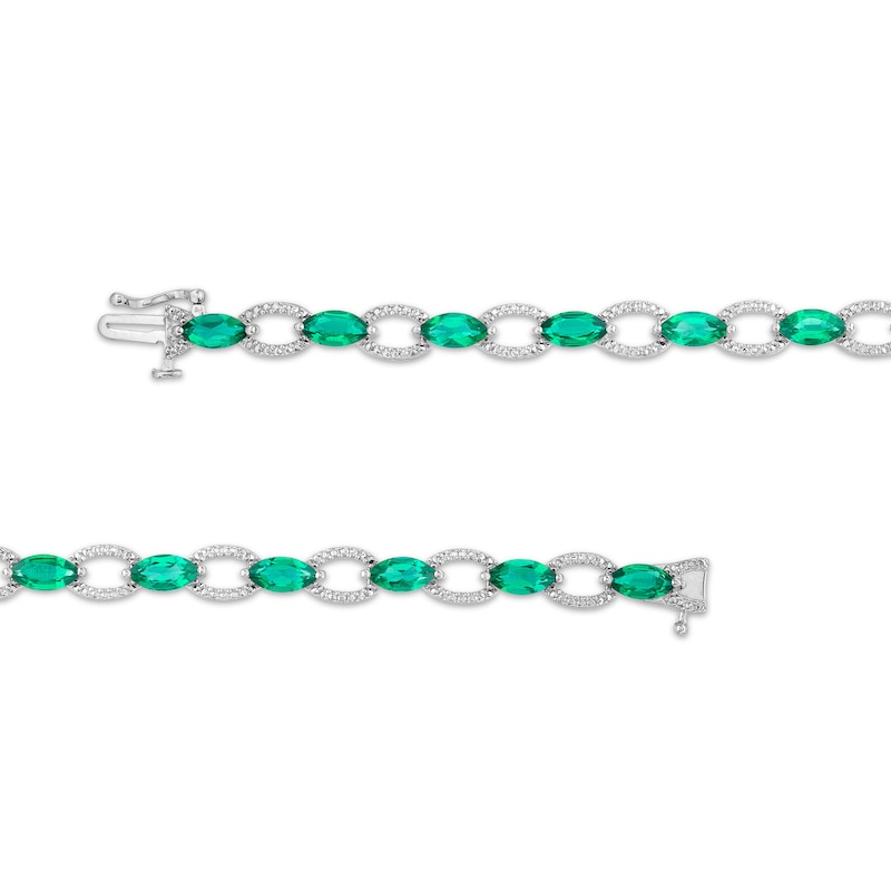 Main Image 3 of Marquise Lab-Created Emerald Open Link Bracelet in Sterling Silver - 7.25"