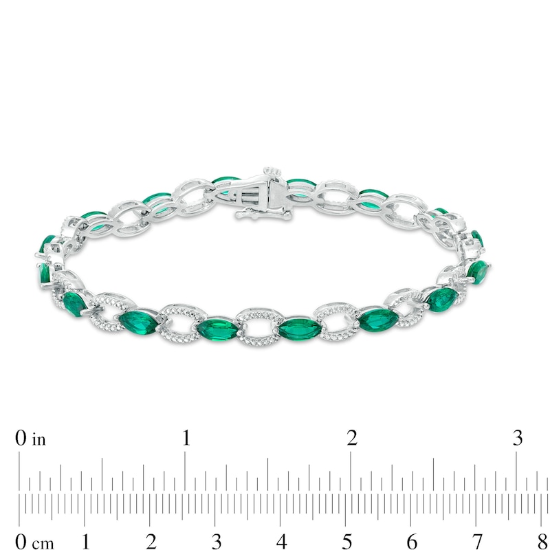 Main Image 4 of Marquise Lab-Created Emerald Open Link Bracelet in Sterling Silver - 7.25"