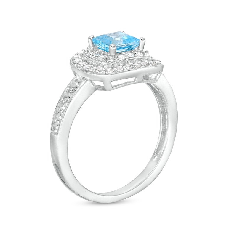 Main Image 2 of Princess-Cut Swiss Blue Topaz and White Lab-Created Sapphire Pendant, Ring and Stud Earrings Set in Sterling Silver