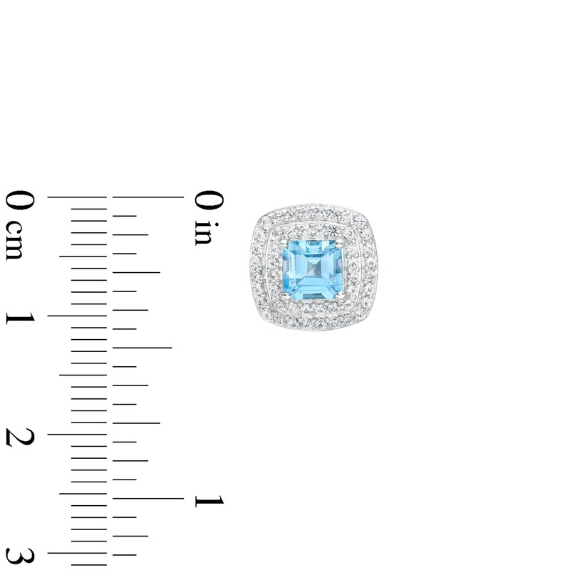 Main Image 3 of Princess-Cut Swiss Blue Topaz and White Lab-Created Sapphire Pendant, Ring and Stud Earrings Set in Sterling Silver