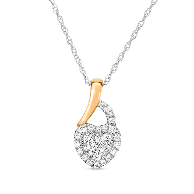1/6 CT. T.W. Heart-Shaped Multi-Diamond Curved Bail Pendant in 10K Two-Tone Gold