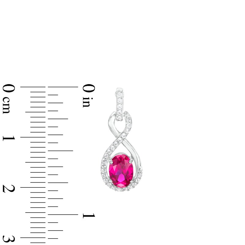 Main Image 3 of Oval Lab-Created Ruby and White Lab-Created Sapphire Infinity Loop Drop Earrings in Sterling Silver
