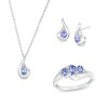 Thumbnail Image 1 of Oval Tanzanite and Diamond Accent Swirl Pendant, Ring and Stud Earrings Set in Sterling Silver