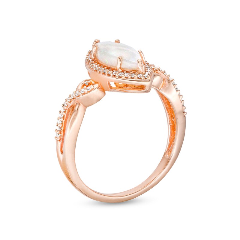 Main Image 3 of Marquise Opal and 1/6 CT. T.W. Diamond Frame Twist Shank Ring in 10K Rose Gold