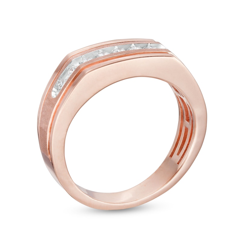 Main Image 3 of Men's 1/4 CT. T.W. Diamond Nine Stone Squared Wedding Band in 10K Rose Gold