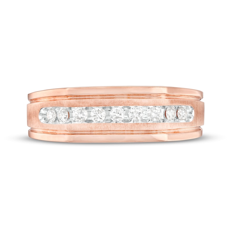 Main Image 4 of Men's 1/4 CT. T.W. Diamond Nine Stone Squared Wedding Band in 10K Rose Gold