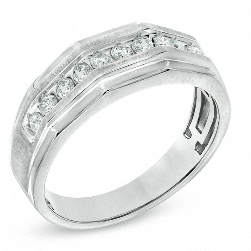 Main Image 1 of Men's 5/8 CT. T.W. Diamond Eleven Stone Squared Wedding Band in 10K White Gold