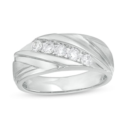 1/2 CT. T.W. Diamond Five Stone Slant Wedding Band in 10K White Gold