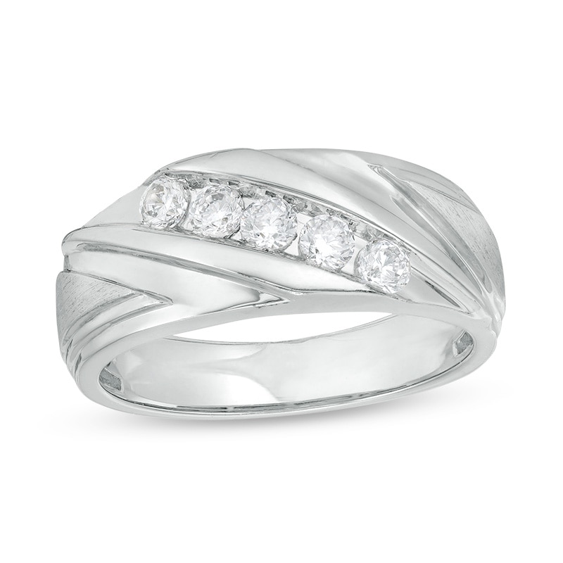 Main Image 1 of 1/2 CT. T.W. Diamond Five Stone Slant Wedding Band in 10K White Gold