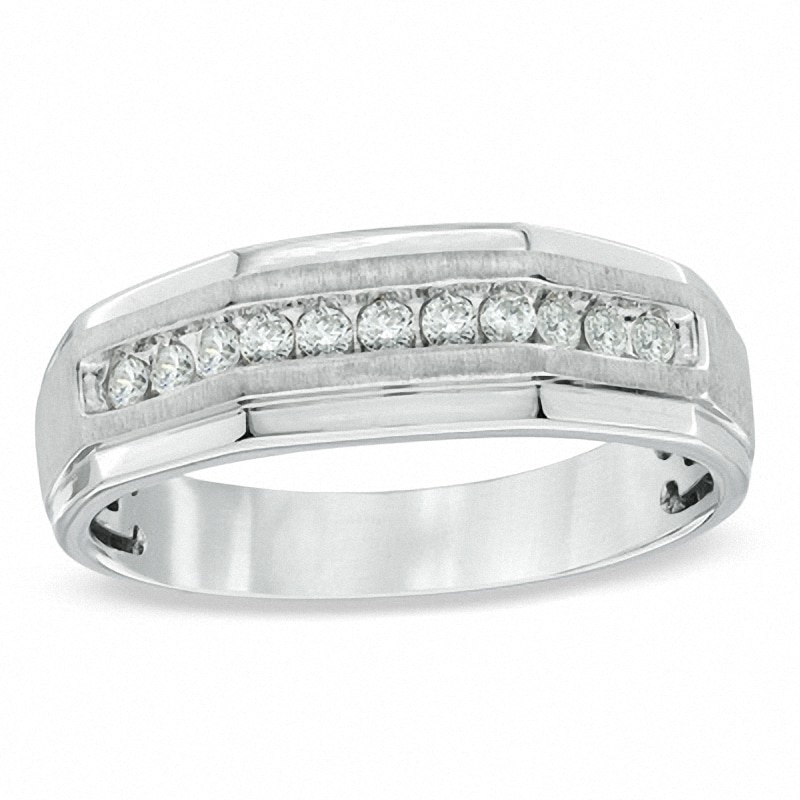 Main Image 1 of Men's 1/3 CT. T.W. Diamond Eleven Stone Squared Wedding Band in 10K White Gold