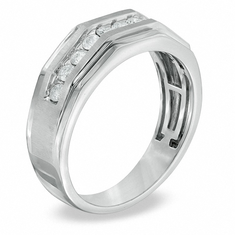 Main Image 2 of Men's 1-1/5 CT. T.W. Diamond Eleven Stone Squared Wedding Band in 10K White Gold