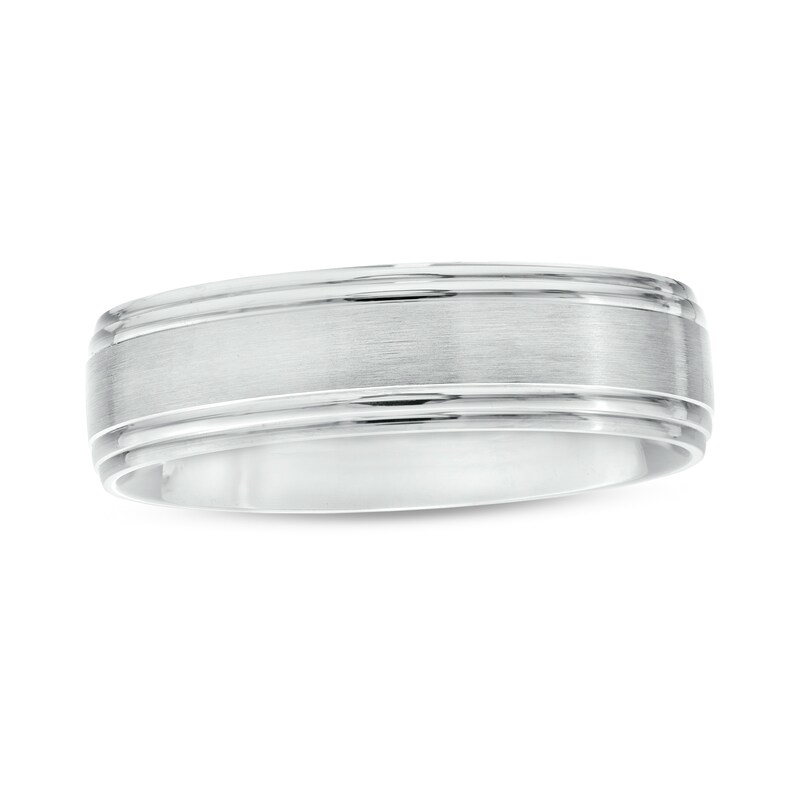 Main Image 1 of Men's 6.0mm Brushed Stepped Edge Wedding Band in 14K White Gold - Size 10