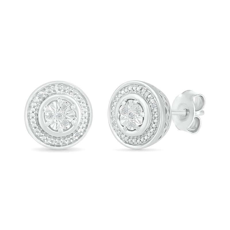 Main Image 1 of Diamond Accent Beaded Frame Stud Earrings in Sterling Silver