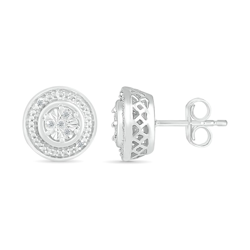 Main Image 2 of Diamond Accent Beaded Frame Stud Earrings in Sterling Silver