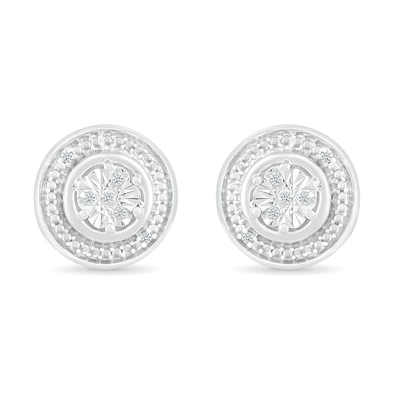 Main Image 3 of Diamond Accent Beaded Frame Stud Earrings in Sterling Silver