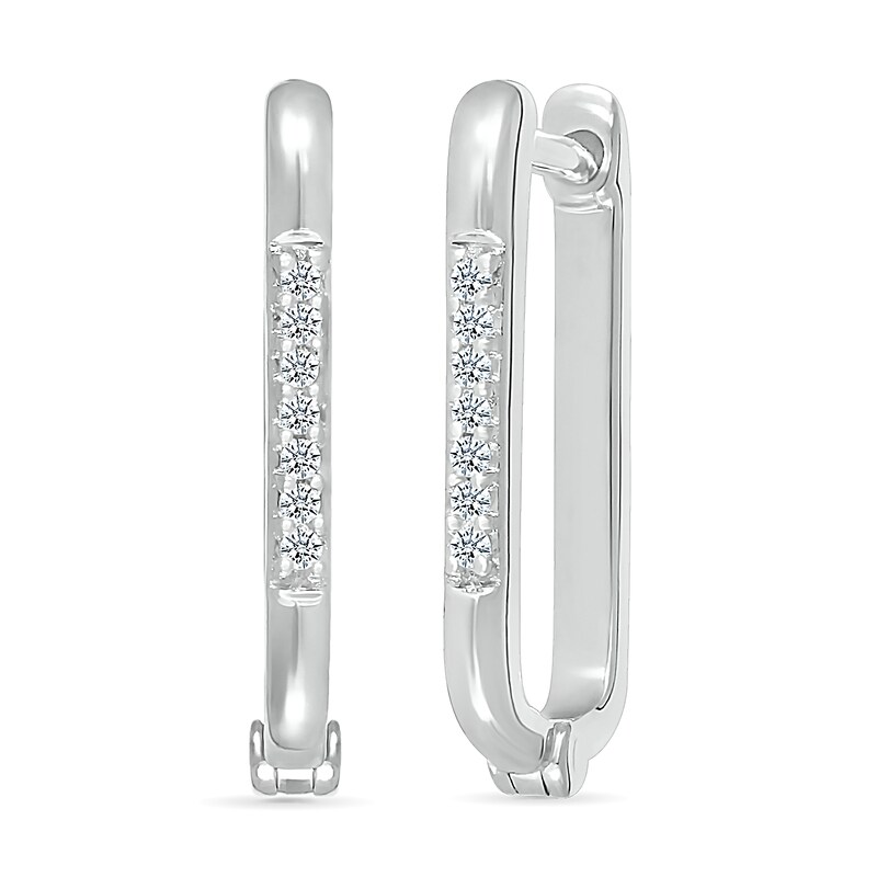 Main Image 1 of 1/15 CT. T.W. Diamond Rectangular Hoop Earrings in Sterling Silver