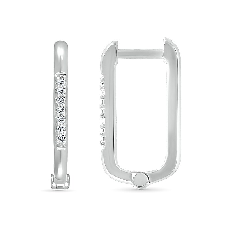 Main Image 2 of 1/15 CT. T.W. Diamond Rectangular Hoop Earrings in Sterling Silver