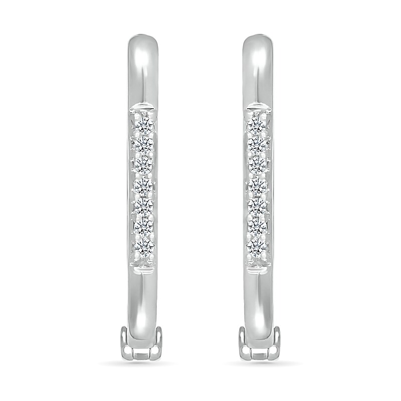 Main Image 3 of 1/15 CT. T.W. Diamond Rectangular Hoop Earrings in Sterling Silver