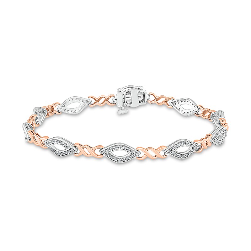 Main Image 2 of 1/4 CT. T.W. Diamond Alternating Marquise Outline Twist Line Bracelet in 10K Two-Tone Gold