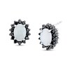 Thumbnail Image 1 of Oval Opal and 3/8 CT. T.W. Black Diamond Starburst Frame Stud Earrings in 14K White Gold