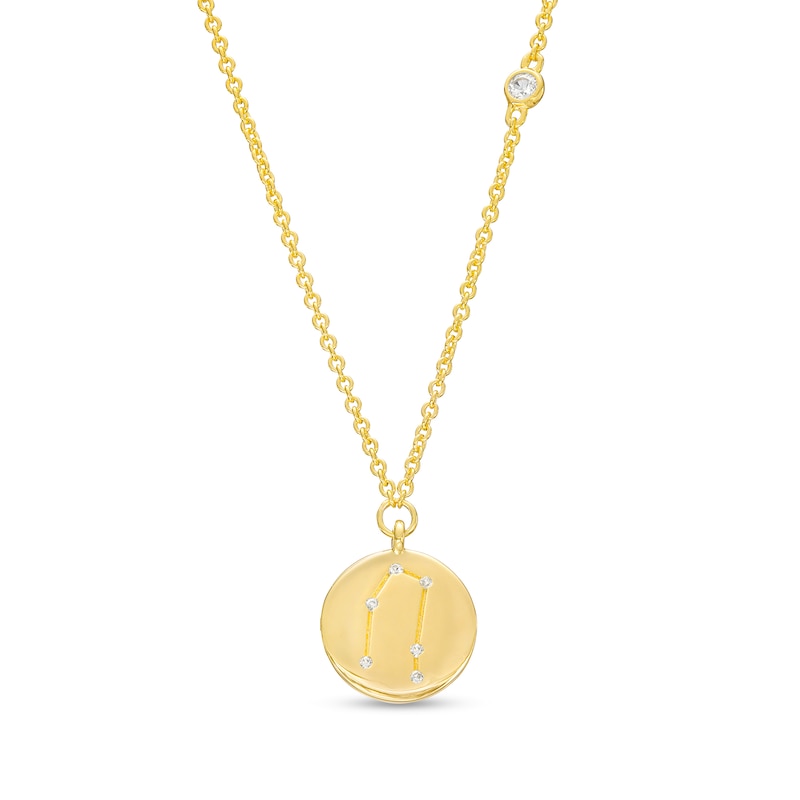 Main Image 1 of White Lab-Created Sapphire Gemini Constellation Disc Necklace in Sterling Silver with 18K Gold Plate