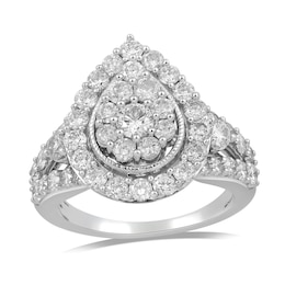 2-1/2 CT. T.W. Pear-Shaped Multi-Diamond Frame Split Shank Engagement Ring in 10K White Gold