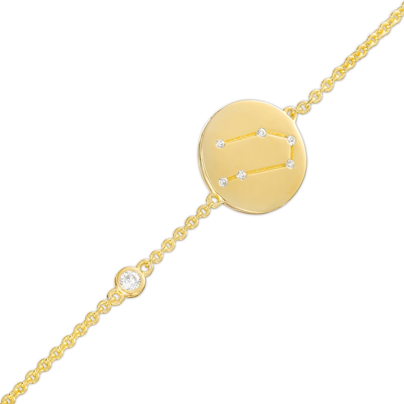 Main Image 1 of White Lab-Created Sapphire Gemini Constellation Disc Bracelet in Sterling Silver with 18K Gold Plate - 8"
