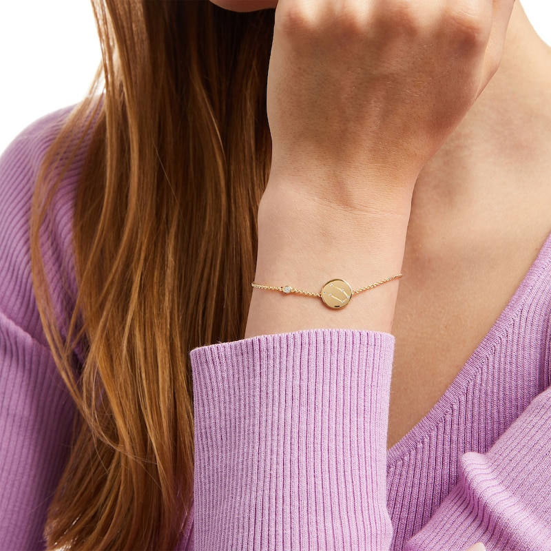Main Image 2 of White Lab-Created Sapphire Gemini Constellation Disc Bracelet in Sterling Silver with 18K Gold Plate - 8"
