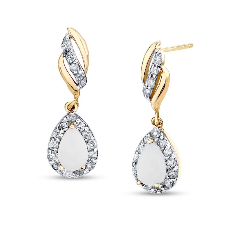 Main Image 1 of Pear-Shaped Opal and 1/3 CT. T.W. Diamond Frame Drop Earrings in 14K Gold