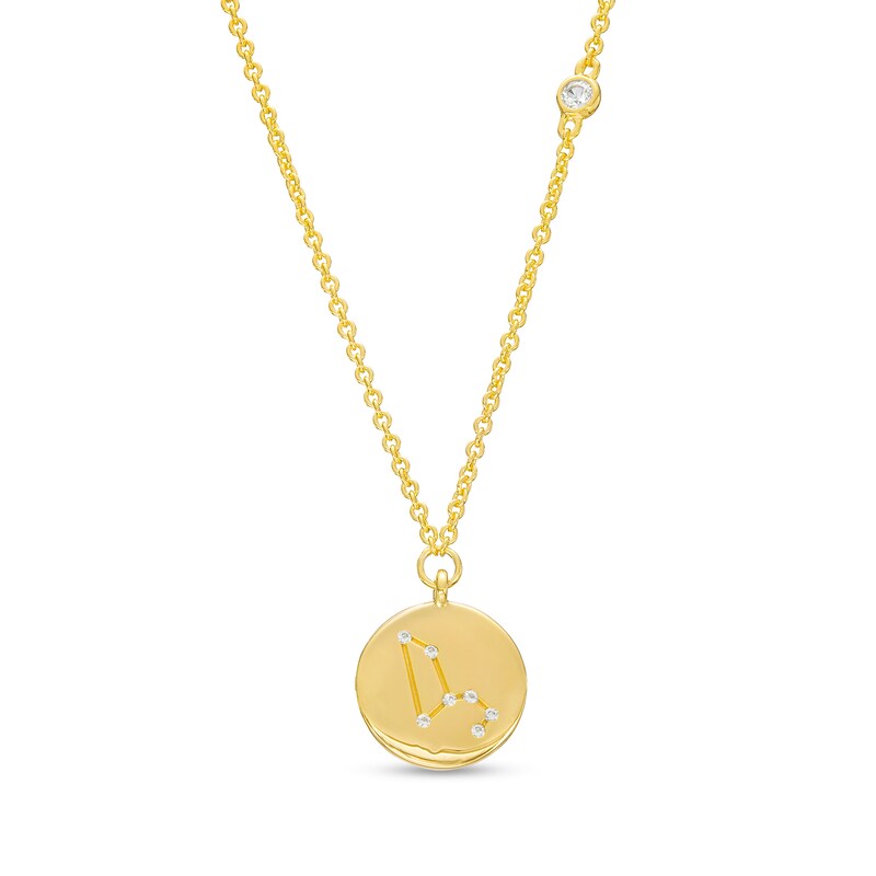 Main Image 1 of White Lab-Created Sapphire Leo Constellation Disc Necklace in Sterling Silver with 18K Gold Plate
