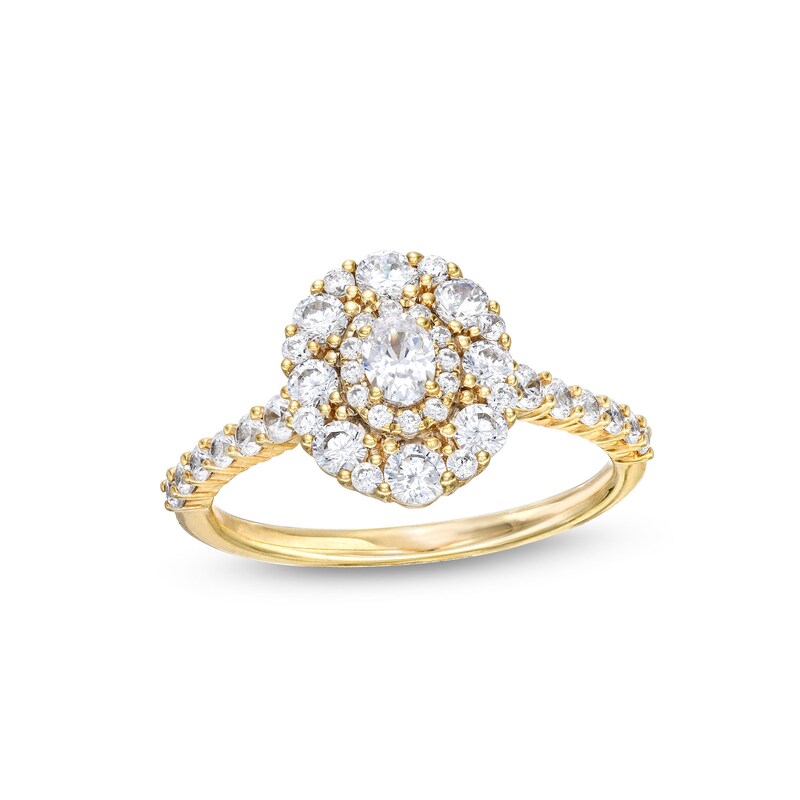 1 CT. T.W. Oval Diamond Frame Engagement Ring in 14K Gold (I/SI2)