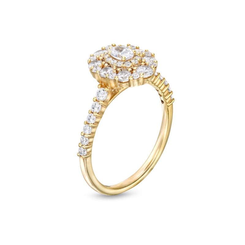 Main Image 3 of 1 CT. T.W. Oval Diamond Frame Engagement Ring in 14K Gold (I/SI2)