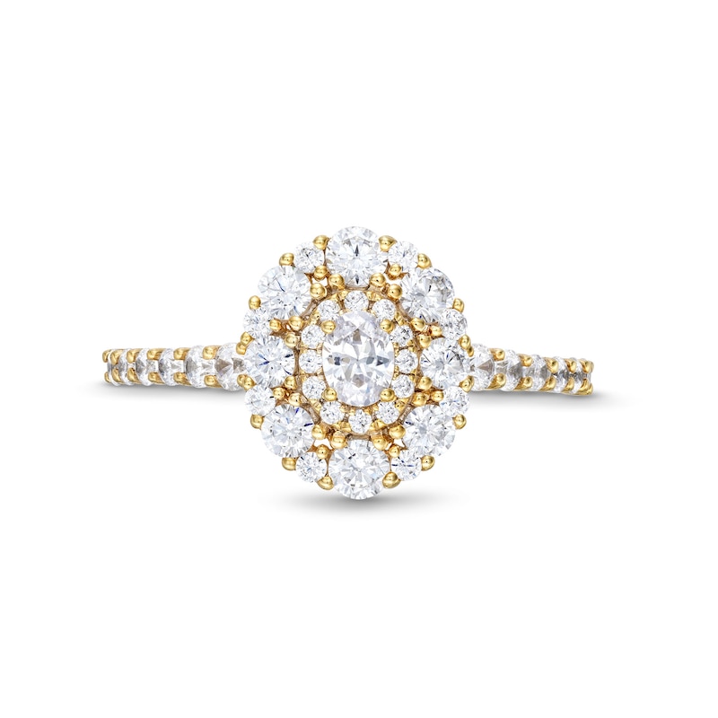Main Image 4 of 1 CT. T.W. Oval Diamond Frame Engagement Ring in 14K Gold (I/SI2)