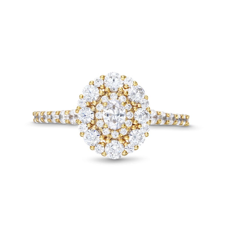 1 CT. T.W. Oval Diamond Frame Engagement Ring in 14K Gold (I/SI2)