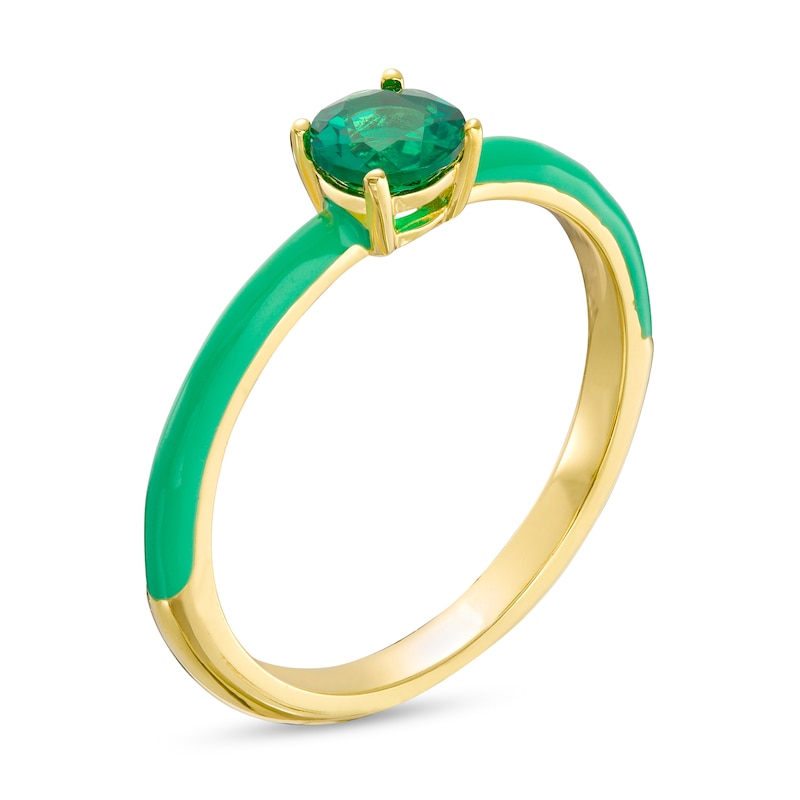 5.0mm Lab-Created Emerald Green Enamel Ring in Sterling Silver with 18K Gold Plate - Size 7