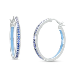 Blue Lab-Created Sapphire Enamel Hoop Earrings in Sterling Silver