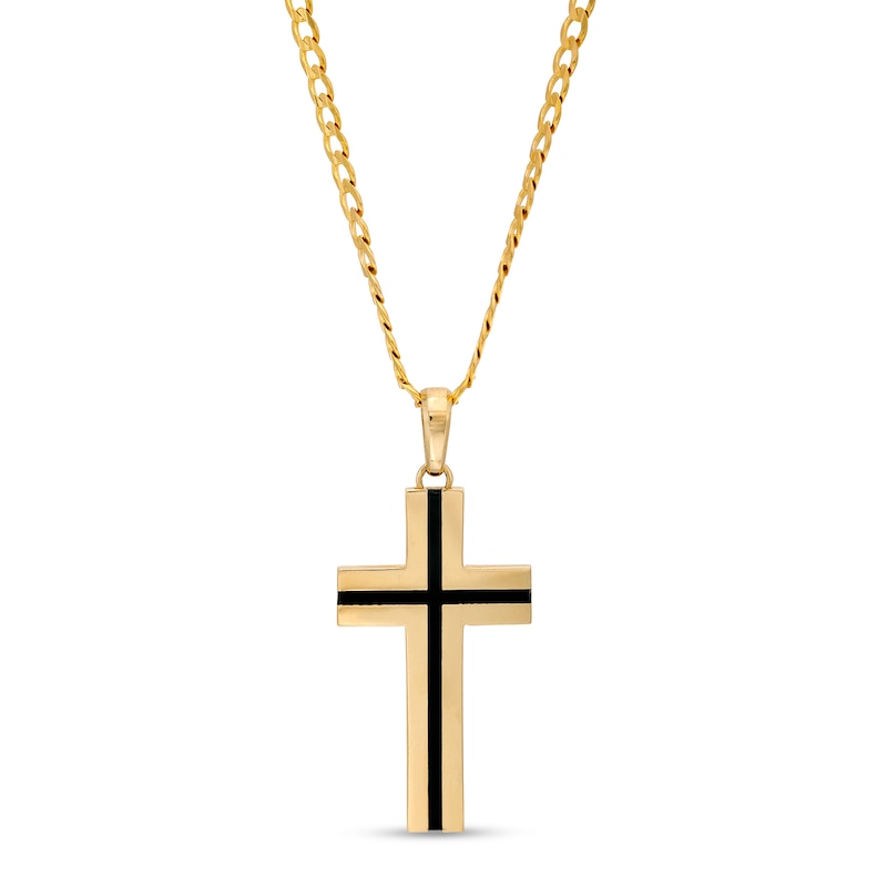 Main Image 1 of Men's Black Enamel Cross Pendant in 10K Gold – 22"