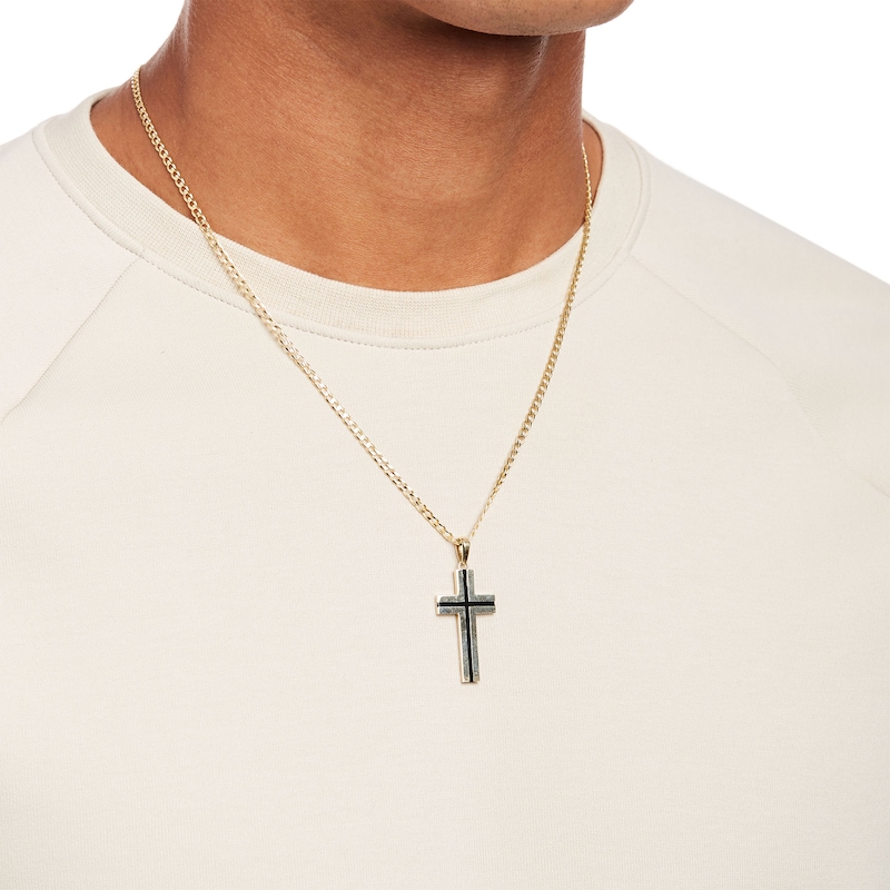 Main Image 2 of Men's Black Enamel Cross Pendant in 10K Gold – 22"