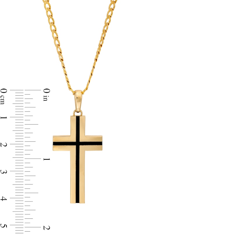 Main Image 3 of Men's Black Enamel Cross Pendant in 10K Gold – 22"