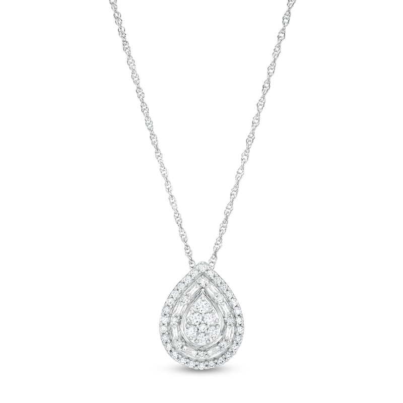 Main Image 1 of 1/2 CT. T.W. Pear-Shaped Multi-Diamond Double Frame Pendant in 10K White Gold