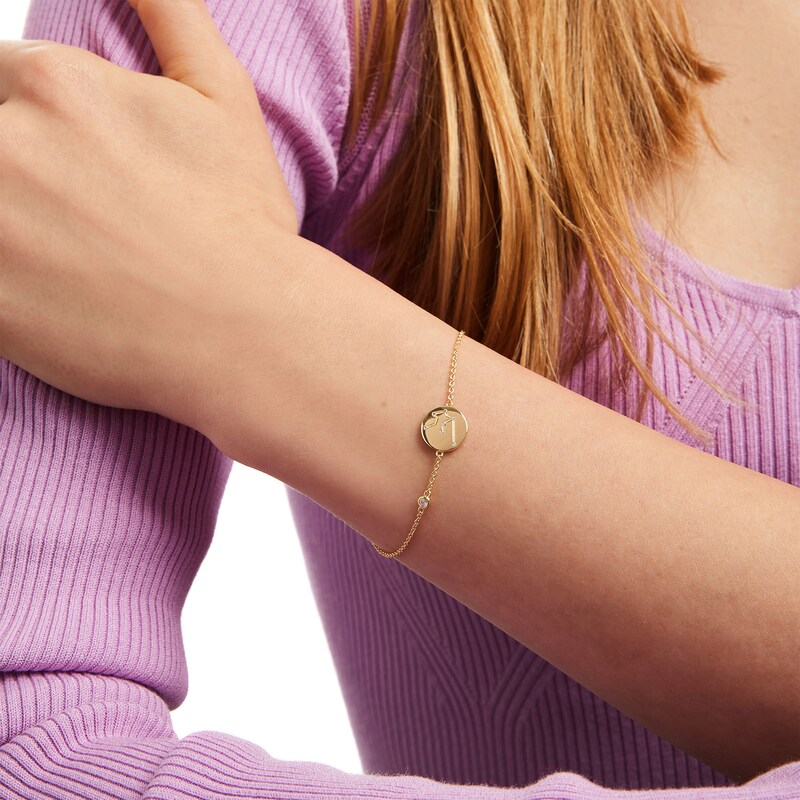 Main Image 2 of White Lab-Created Sapphire Aquarius Constellation Disc Bracelet in Sterling Silver with 18K Gold Plate - 8"