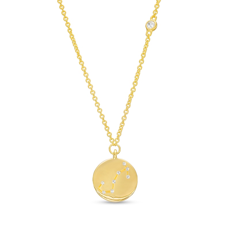 Main Image 1 of White Lab-Created Sapphire Scorpio Constellation Disc Necklace in Sterling Silver with 18K Gold Plate