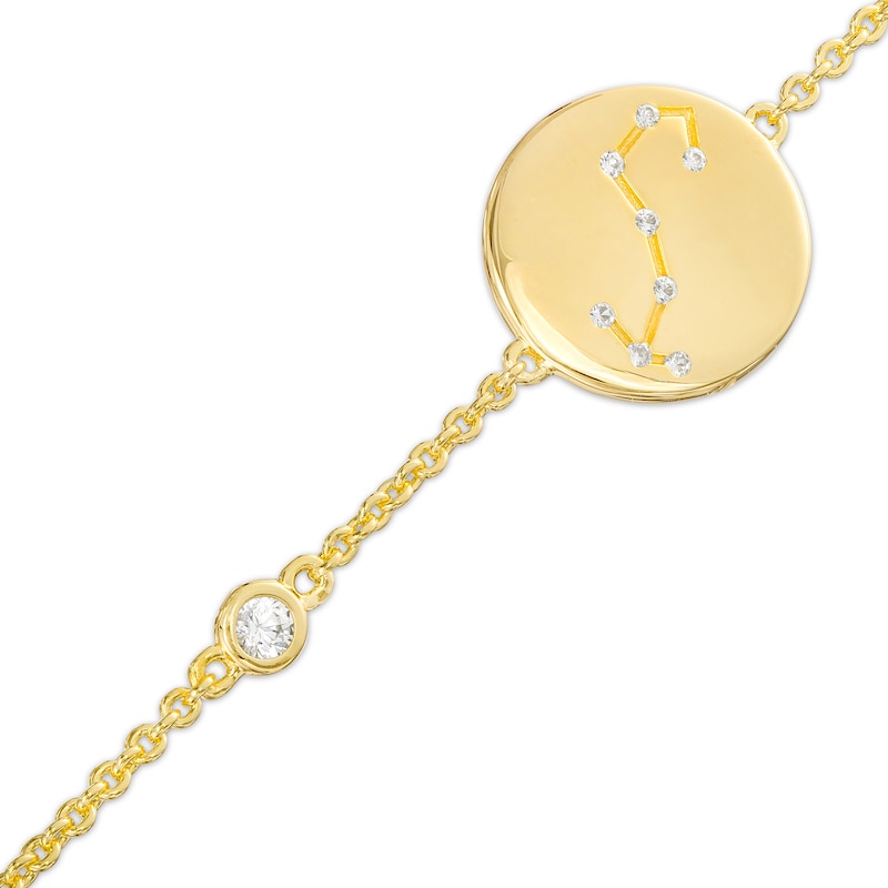 Main Image 1 of White Lab-Created Sapphire Scorpio Constellation Disc Bracelet in Sterling Silver with 18K Gold Plate - 8"