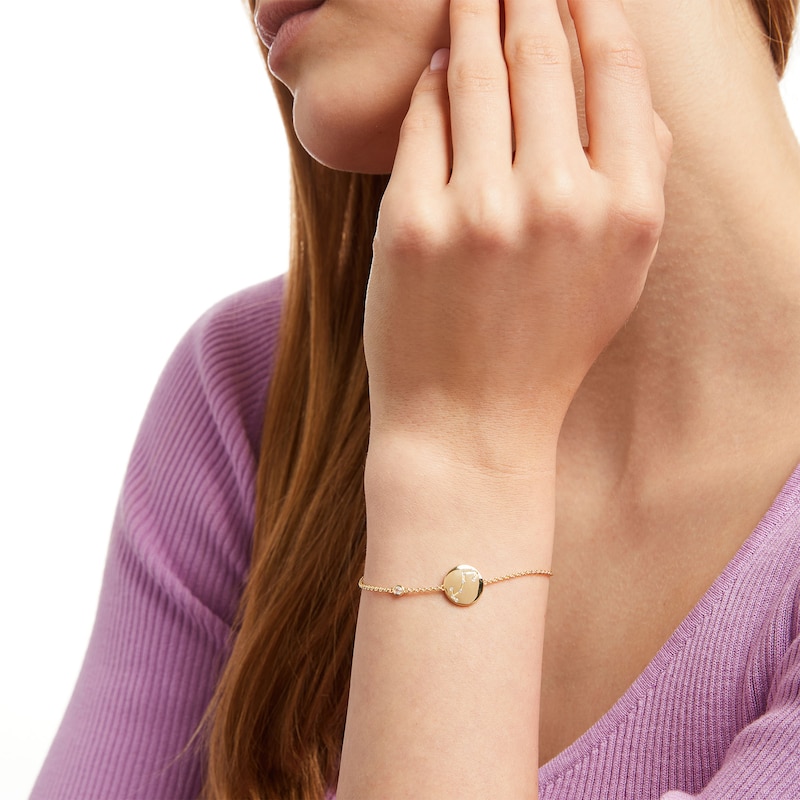 Main Image 2 of White Lab-Created Sapphire Scorpio Constellation Disc Bracelet in Sterling Silver with 18K Gold Plate - 8"