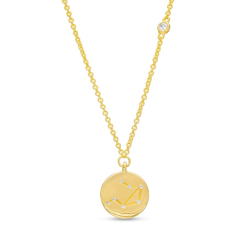 Main Image 1 of White Lab-Created Sapphire Libra Constellation Disc Necklace in Sterling Silver with 18K Gold Plate