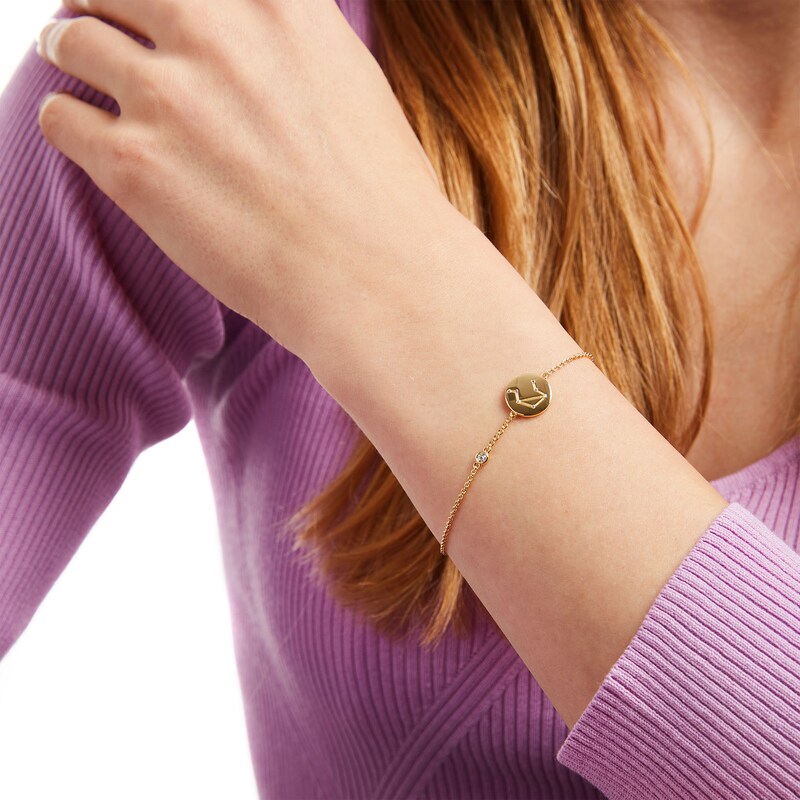 Main Image 2 of White Lab-Created Sapphire Libra Constellation Disc Bracelet in Sterling Silver with 18K Gold Plate - 8"